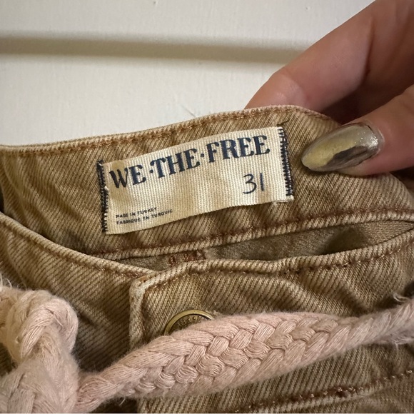 Free People Brown Cropped Pants with Pink Belt - Picture 3 of 7